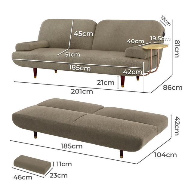 LEVEDE  CONVERTIBLE SOFABED WITH USB CHARGE AND SIDE TABLE-1973193447267504130