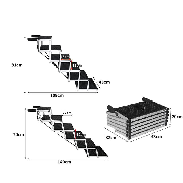 PaWz 6 Steps Dog Ramp Adjustable Height Black-1954802550565900290