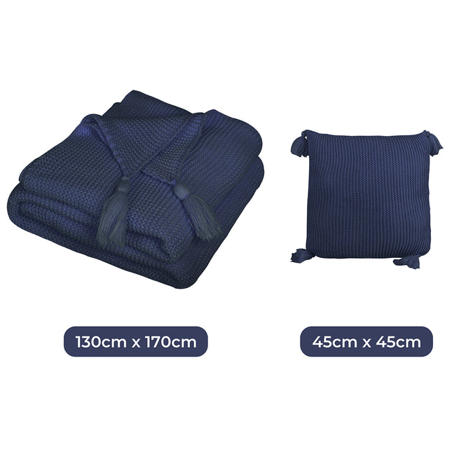 DreamZ Knitting Throw Blanket Cushion Navy-1973194038416904194