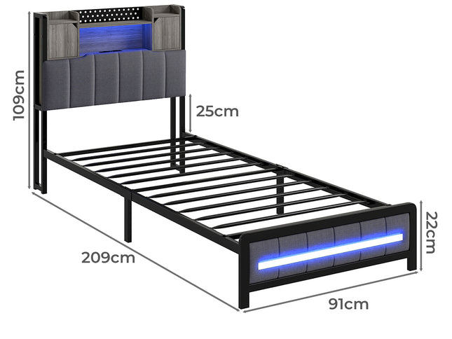 Levede Single Bed Frame with Storage Headboard RGB LED-2011971105295831042