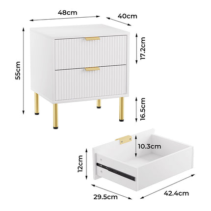 Levede Bedside Table with 2 Drawers White Metal Legs-1973193505392168962