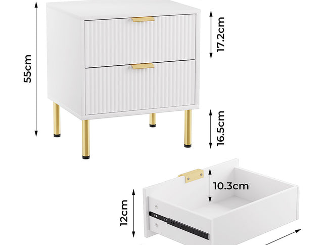 Levede Bedside Table with 2 Drawers White Metal Legs-1973193505392168962