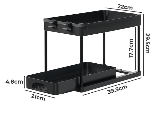 Toque 2 x Under Sink Organizer 2 Tiers Storage Sliding Drainage Kitchen Bathroom-2065254301634269186