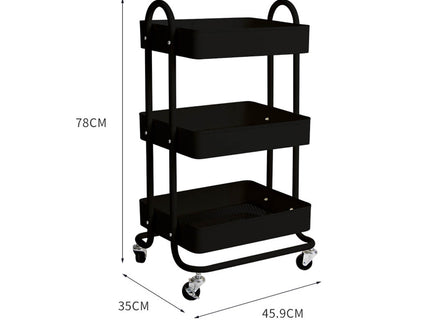 Levede 3 Tiers Kitchen Trolley Cart Black-1917016721257009154