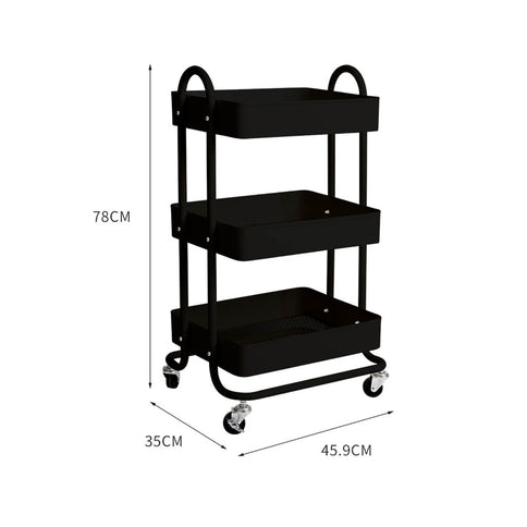 Levede 3 Tiers Kitchen Trolley Cart Black-1917016721257009154