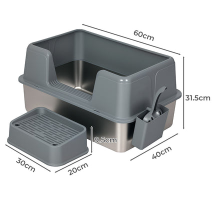 Pawz Stainless Steel Cat Litter Box Large Semi-Enclosed Easy Cleaning Pet Toilet-2029334099025596418