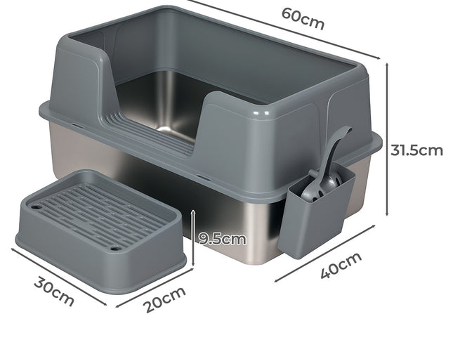 Pawz Stainless Steel Cat Litter Box Large Semi-Enclosed Easy Cleaning Pet Toilet-2029334099025596418