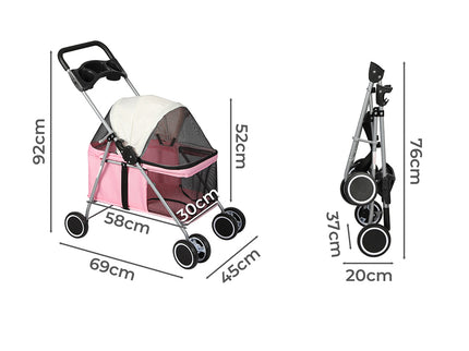 PaWz Pet Stroller Dog Cat Carrier Foldable Pink-1864184624901656578