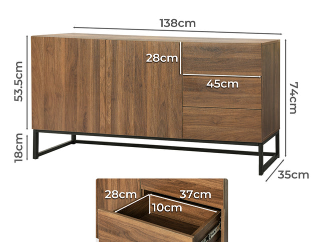 Levede Buffet Sideboard Storage Cabinet Walnut-1973194077474263042