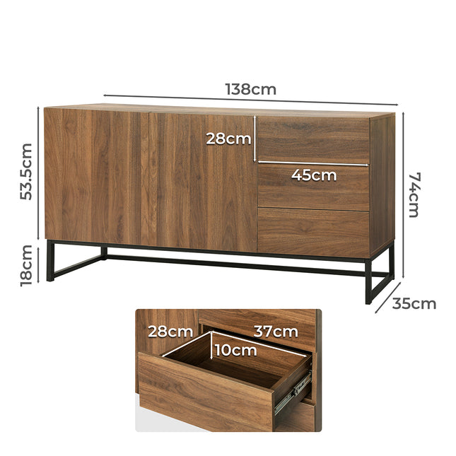 Levede Buffet Sideboard Storage Cabinet Walnut-1973194077474263042
