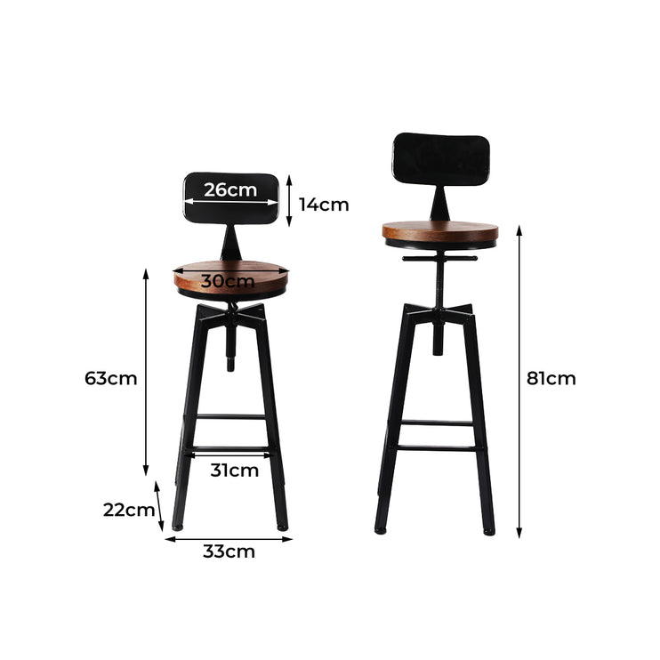 Levede 2x Bar Stool Kitchen Wooden Metal-1973194044569948162
