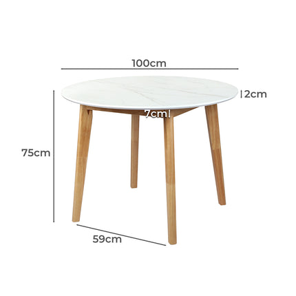 Levede Dining Table Round Rubberwood Base 100cm White 100 CM-1973194087016304642