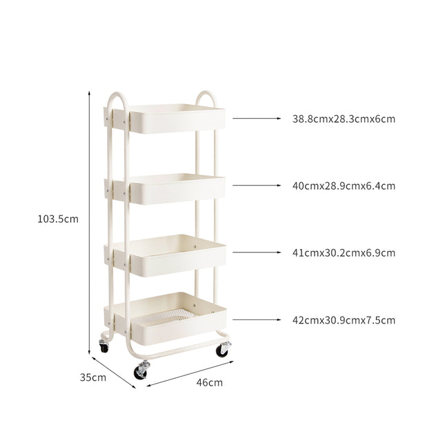 Levede 4 Tiers Kitchen Trolley Cart White-1973193877846364162