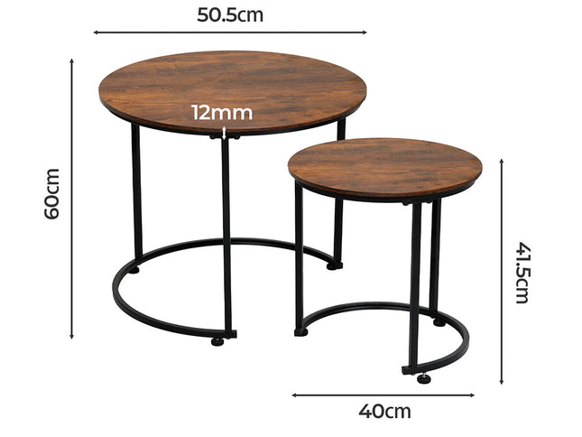 Levede Round Nesting Table Coffee Table Wood Side Table-2006732776480575490