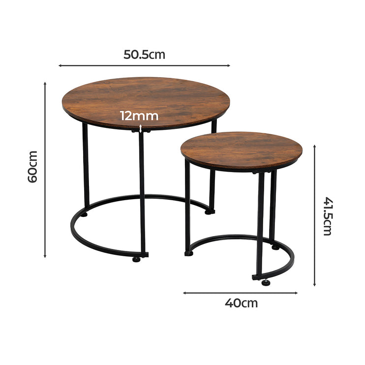Levede Round Nesting Table Coffee Table Wood Side Table-2006732776480575490