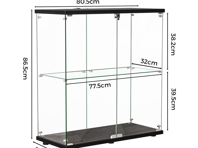 Stacked Glass Display Cabinet Lockable Collections Storage 2 Tier Shelf 2 Door-1973193459267407874