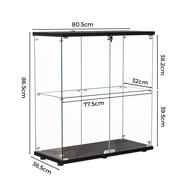 Stacked Glass Display Cabinet Lockable Collections Storage 2 Tier Shelf 2 Door-1973193459267407874