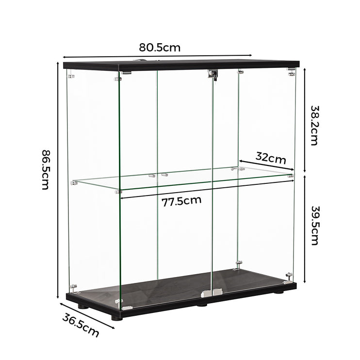 Stacked Glass Display Cabinet Lockable Collections Storage 2 Tier Shelf 2 Door-1973193459267407874