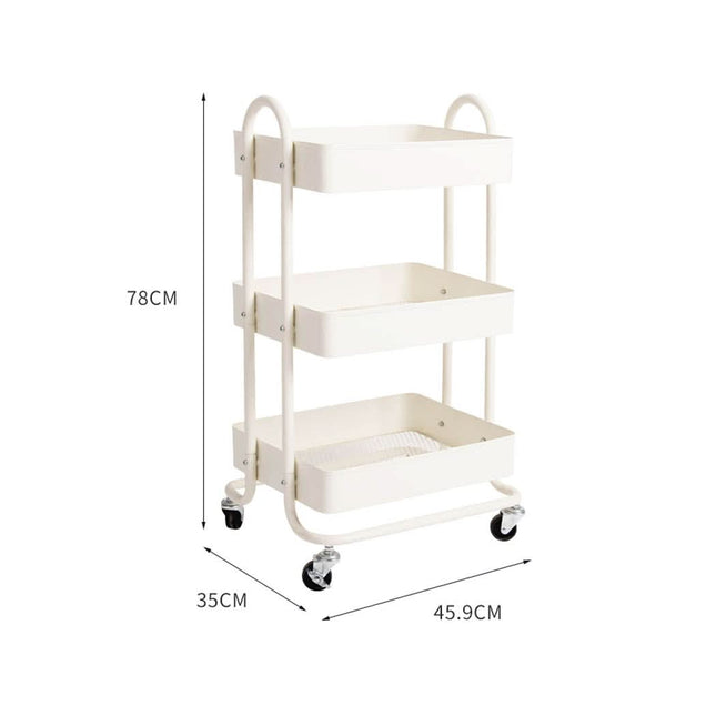 Levede 3 Tiers Kitchen Trolley Cart White-1954802728890929154