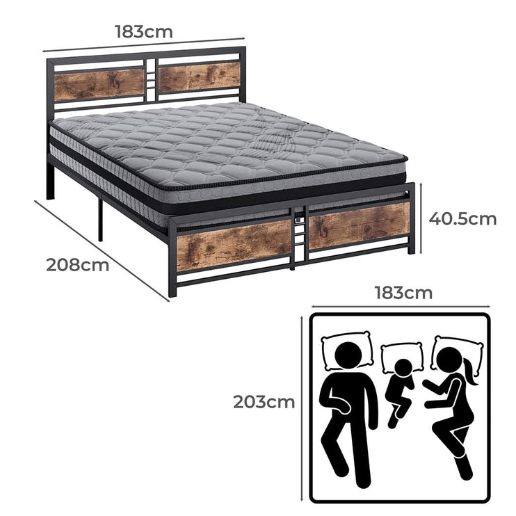 Metal Bed Frame Mattress Base Set Wood King-1942353322870706178