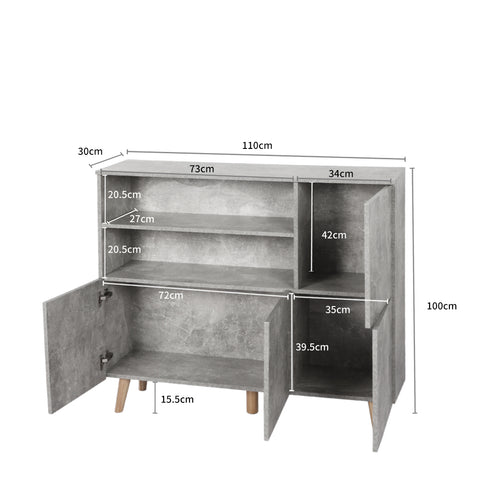 Levede Buffet Sideboard Storage Cabinet Grey-1917016726579580930