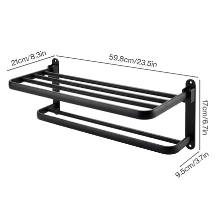 Levede Towel Rack Bathroom 2 Bars Rail Holder Wall Mounted Storage Shelf Black-2050059022438109186