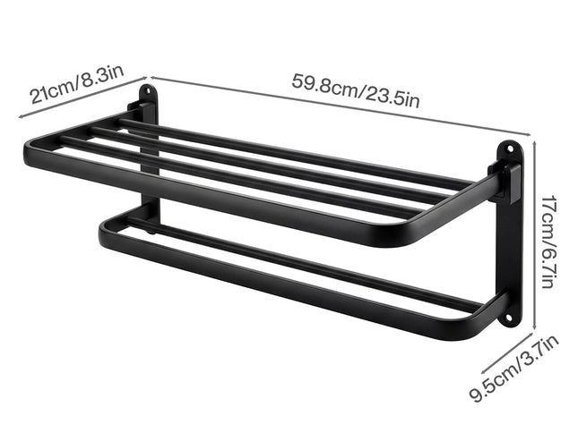 Levede Towel Rack Bathroom 2 Bars Rail Holder Wall Mounted Storage Shelf Black-2050059022438109186