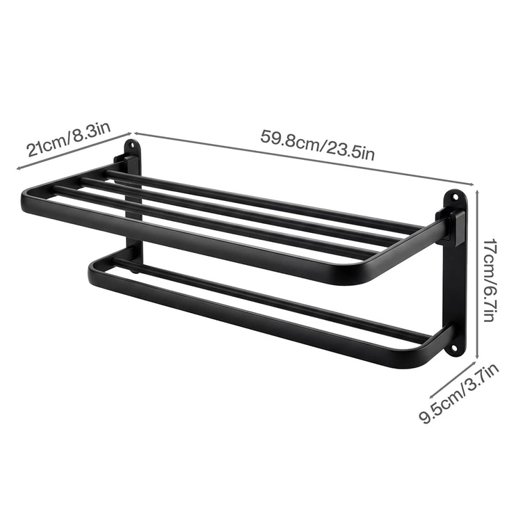 Levede Towel Rack Bathroom 2 Bars Rail Holder Wall Mounted Storage Shelf Black-2050059022438109186
