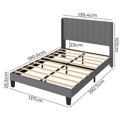 Levede Metal Wooden Bed Frame Double Panel Plush Upholstered Soft Headboard Grey-2065254298467569666