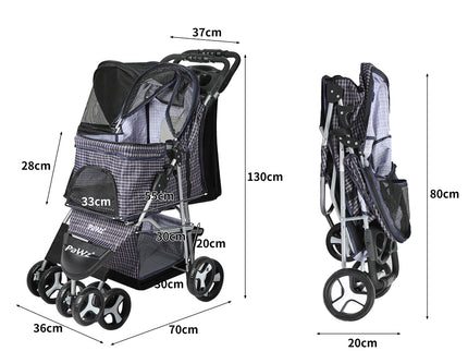 PaWz Large Pet Stroller Dog Cat Carrier Plaid-1864184623995686914