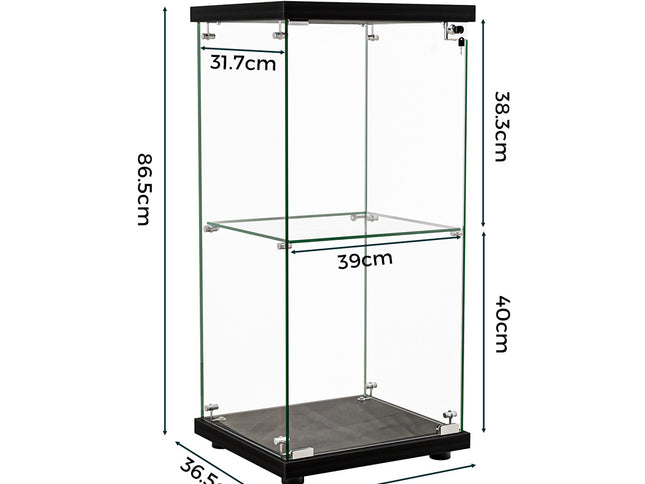 Stacked Display Cabinet Collection Storage Tempered Glass 2 Tier With Lock Black-1973193459078664194