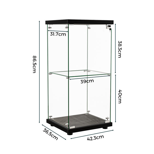 Stacked Display Cabinet Collection Storage Tempered Glass 2 Tier With Lock Black-1973193459078664194