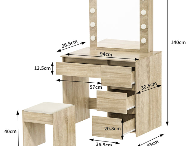Levede Dressing Table Stool Set Makeup Mirror Led-1975420368009170946