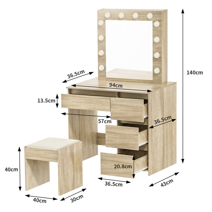 Levede Dressing Table Stool Set Makeup Mirror Led-1975420368009170946