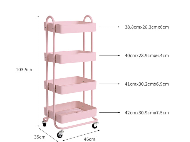 Levede 4 Tiers Kitchen Trolley Cart Pink-1973193877636648962
