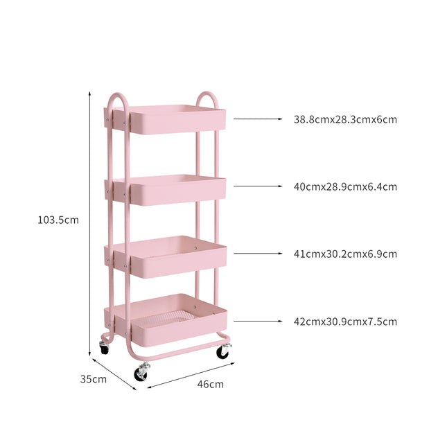 Levede 4 Tiers Kitchen Trolley Cart Pink-1973193877636648962