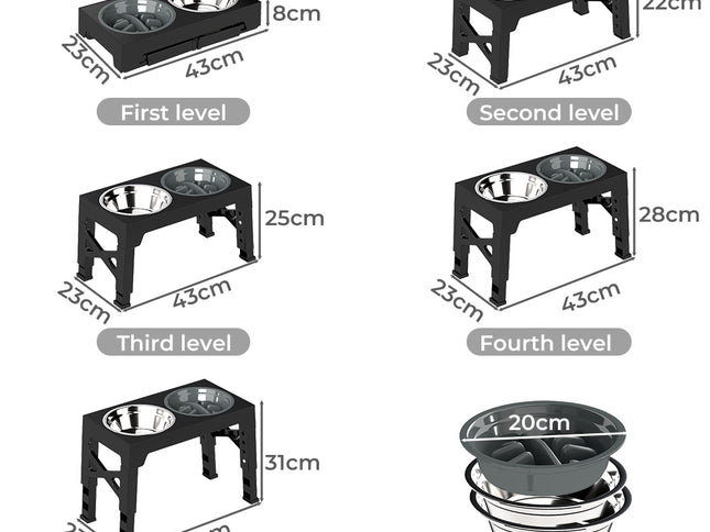 PaWz Elevated Dog Bowls 2 Stainless Steel Bowls and 1 Slow Feeder Bowl-1954802490386026498