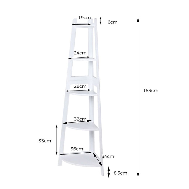 Levede 5 Tier Corner Shelf Wooden Storage White-1954802946059407362