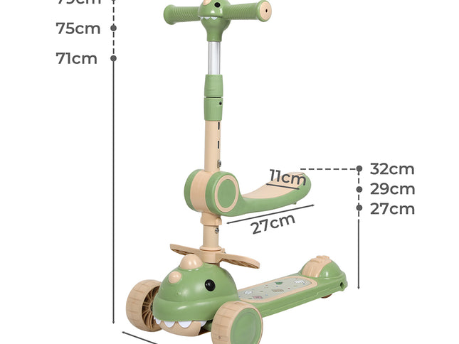 BoPeep Foldable Kids Scooter Flip-able Seat Green-1954802361826414594
