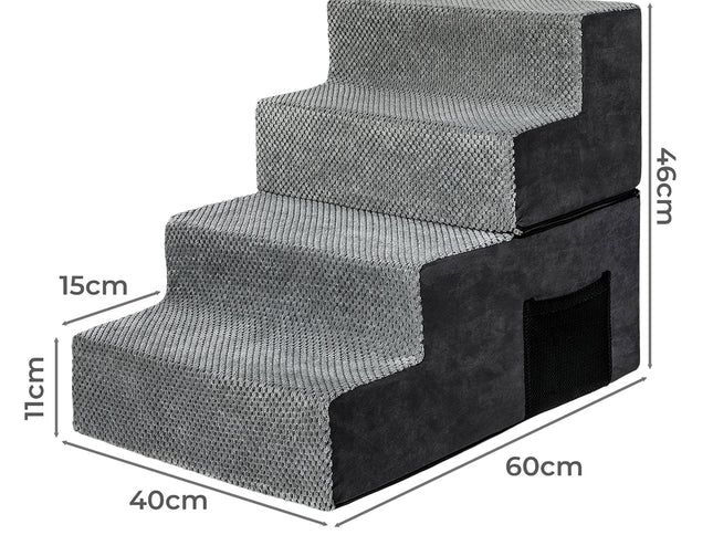 Pawz 4 Steps Pet Stairs Dog Ramp High Density Foam Grey-2006732767437656066