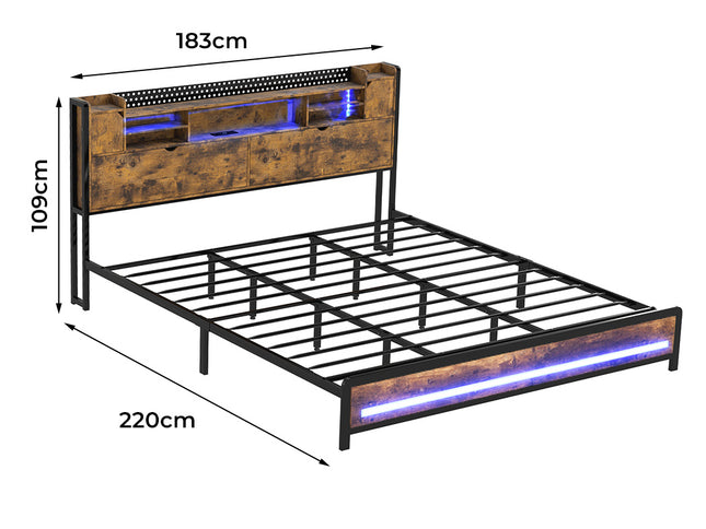 Levede King Bed Frame Storage Headboard Industrial-2011971104729600002