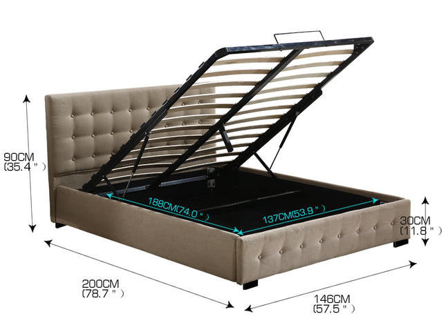 Levede Fabric Bed Frame Double Gas Lift Double Beige-1942353310174547970