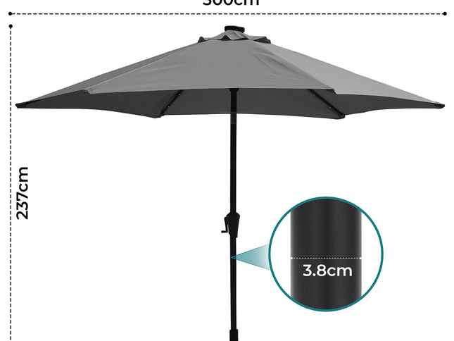 Centra 3M Outdoor Patio Umbrella Solar LED Light Grey-1950770002617569282