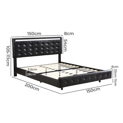 Levede  Floating Bed Frame Double with Headboard LED Lights Mattress Base-1973193436588806146