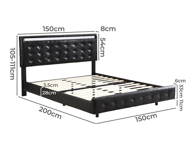 Levede  Floating Bed Frame Double with Headboard LED Lights Mattress Base-1973193436588806146