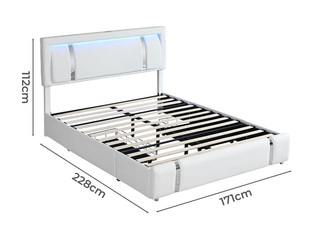 Levede Queen Bed Frame With Adjustable Headboard White-1973193505169870850