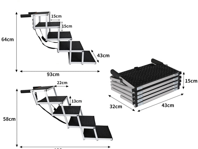 PaWz 5 Steps Dog Ramp Adjustable Height Black-1973193664029134850