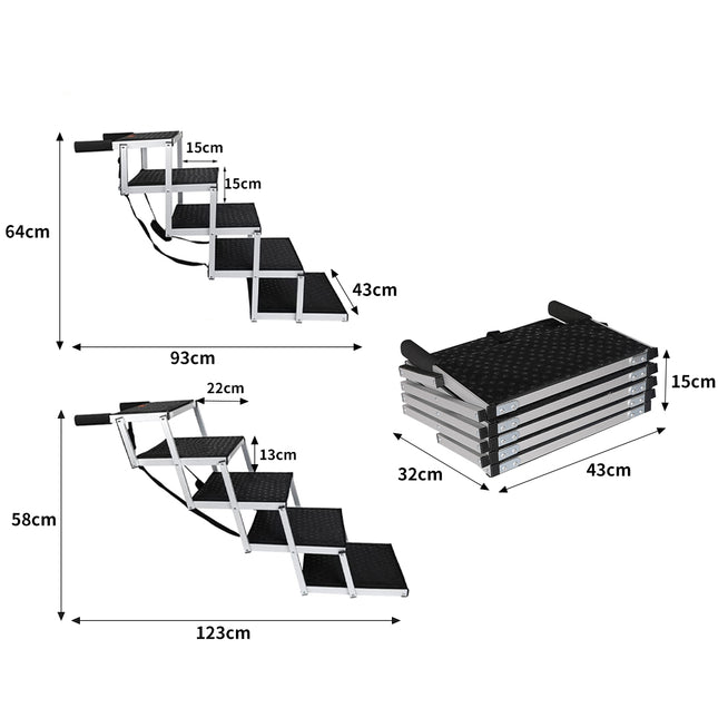 PaWz 5 Steps Dog Ramp Adjustable Height Black-1973193664029134850