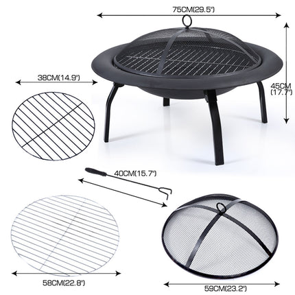30" Portable Outdoor Fire Pit BBQ Grill Large-1973193619682758658