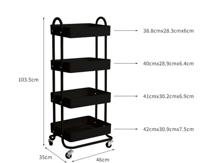 Levede 4 Tiers Kitchen Trolley Cart Black-1917016722028761090